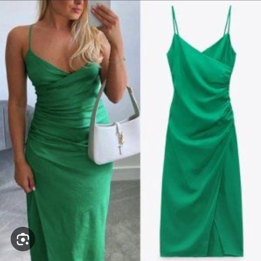 Zara Vibrant Green Linen Midi Dress